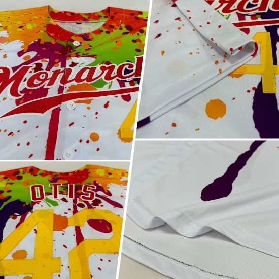 Benutzerdefinierte 3D-Muster-Design Bunte helle Tintenspritzer Authentisches Baseball-Trikot Benutzerdefinierte 3D-Muster-Design Bunte helle Tintenspritzer Authentisches Baseball-Trikot