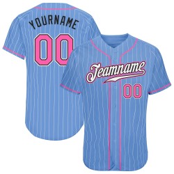 Benutzerdefinierte Hellblau Weiß Nadelstreifen Pink-Schwarz Authentic Baseball Jersey