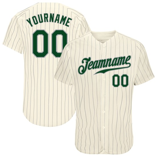 Benutzerdefinierte Creme Grau Nadelstreifen Grün-Grau Authentic Baseball Jersey Benutzerdefinierte Creme Grau Nadelstreifen Grün-Grau Authentic Baseball Jersey