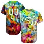 Benutzerdefiniertes Scratch Graffiti Muster Weiß-Kelly Grün 3D Authentic Baseball Jersey Benutzerdefiniertes Scratch Graffiti Muster Weiß-Kelly Grün 3D Authentic Baseball Jersey