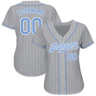 Benutzerdefinierte grau weiß Nadelstreifen hellblau-weiß authentische Baseball Jersey Benutzerdefinierte grau weiß Nadelstreifen hellblau-weiß authentische Baseball Jersey