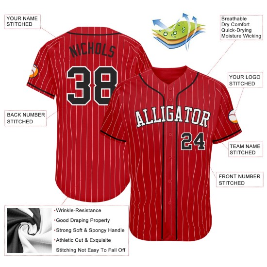 Benutzerdefinierte rot weiß Nadelstreifen schwarz-weiß authentische Baseball Jersey Benutzerdefinierte rot weiß Nadelstreifen schwarz-weiß authentische Baseball Jersey