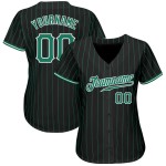 Benutzerdefiniertes schwarzes Kelly-Grün-Nadelstreifen-Baseballtrikot in Kelly-Grün-Weiß Benutzerdefiniertes schwarzes Kelly-Grün-Nadelstreifen-Baseballtrikot in Kelly-Grün-Weiß