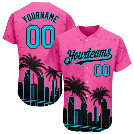 Benutzerdefinierte Pink Lakes Blau-Schwarz 3D Miami Palmen City Edition Authentic Baseball Jersey Benutzerdefinierte Pink Lakes Blau-Schwarz 3D Miami Palmen City Edition Authentic Baseball Jersey