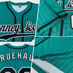 Benutzerdefiniertes Teal Black Pinstripe Schwarz-Weiß Authentic Baseball Jersey Benutzerdefiniertes Teal Black Pinstripe Schwarz-Weiß Authentic Baseball Jersey