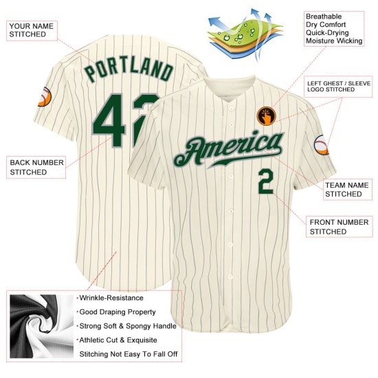 Benutzerdefinierte Creme Grau Nadelstreifen Grün-Grau Authentic Baseball Jersey Benutzerdefinierte Creme Grau Nadelstreifen Grün-Grau Authentic Baseball Jersey