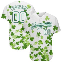 Benutzerdefiniertes weißes, weiß-kellygrünes 3D-Musterdesign, authentisches St. Patrick's Day Baseball-Trikot Benutzerdefiniertes weißes, weiß-kellygrünes 3D-Musterdesign, authentisches St. Patrick's Day Baseball-Trikot