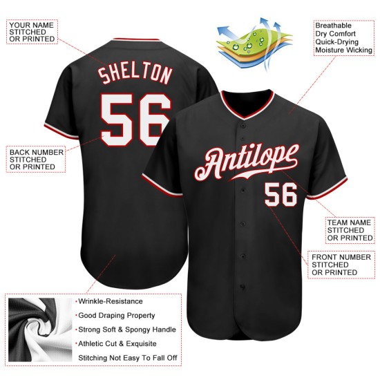 Benutzerdefiniertes authentisches schwarz-weiß-rotes Baseballtrikot Benutzerdefiniertes authentisches schwarz-weiß-rotes Baseballtrikot