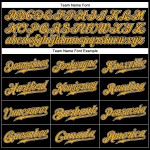 Benutzerdefiniertes authentisches Baseballtrikot mit schwarzen und goldenen Nadelstreifen in Gold-Weiß Benutzerdefiniertes authentisches Baseballtrikot mit schwarzen und goldenen Nadelstreifen in Gold-Weiß