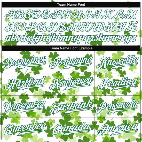 Benutzerdefiniertes weißes, weiß-kellygrünes 3D-Musterdesign, authentisches St. Patrick's Day Baseball-Trikot Benutzerdefiniertes weißes, weiß-kellygrünes 3D-Musterdesign, authentisches St. Patrick's Day Baseball-Trikot