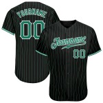 Benutzerdefiniertes schwarzes Kelly-Grün-Nadelstreifen-Baseballtrikot in Kelly-Grün-Weiß Benutzerdefiniertes schwarzes Kelly-Grün-Nadelstreifen-Baseballtrikot in Kelly-Grün-Weiß