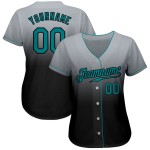 Benutzerdefiniertes grau-blaugrün-schwarzes authentisches Fade Fashion Baseball-Trikot Benutzerdefiniertes grau-blaugrün-schwarzes authentisches Fade Fashion Baseball-Trikot