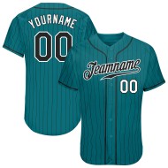 Benutzerdefiniertes Teal Black Pinstripe Schwarz-Weiß Authentic Baseball Jersey Benutzerdefiniertes Teal Black Pinstripe Schwarz-Weiß Authentic Baseball Jersey