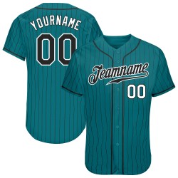 Benutzerdefiniertes Teal Black Pinstripe Schwarz-Weiß Authentic Baseball Jersey Benutzerdefiniertes Teal Black Pinstripe Schwarz-Weiß Authentic Baseball Jersey