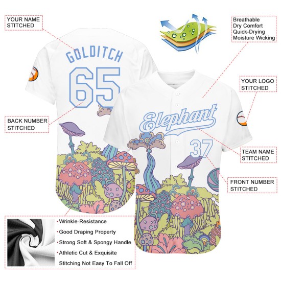 Benutzerdefiniertes 3D-Musterdesign Bunte Blumen und Pilze Psychedelische Halluzination Authentisches Baseball-Trikot Benutzerdefiniertes 3D-Musterdesign Bunte Blumen und Pilze Psychedelische Halluzination Authentisches Baseball-Trikot