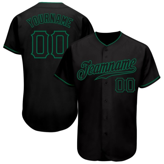 Benutzerdefiniertes authentisches Baseball-Trikot in Schwarz und Kelly Green Benutzerdefiniertes authentisches Baseball-Trikot in Schwarz und Kelly Green