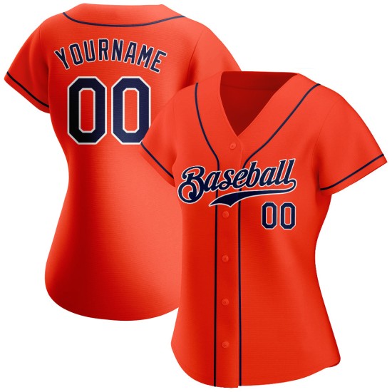 Benutzerdefiniertes authentisches orange-marineblau-weißes Baseballtrikot Benutzerdefiniertes authentisches orange-marineblau-weißes Baseballtrikot