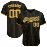 Benutzerdefiniertes authentisches Baseballtrikot mit schwarzen und goldenen Nadelstreifen in Gold-Weiß Benutzerdefiniertes authentisches Baseballtrikot mit schwarzen und goldenen Nadelstreifen in Gold-Weiß