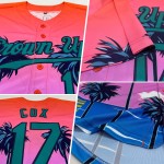 Benutzerdefinierte Orange Teal-Navy 3D Muster Design Sonne Strand Hawaii Palmen Authentische Baseball Jersey