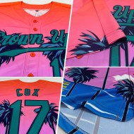 Benutzerdefinierte Orange Teal-Navy 3D Muster Design Sonne Strand Hawaii Palmen Authentische Baseball Jersey Benutzerdefinierte Orange Teal-Navy 3D Muster Design Sonne Strand Hawaii Palmen Authentische Baseball Jersey