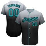 Benutzerdefiniertes grau-blaugrün-schwarzes authentisches Fade Fashion Baseball-Trikot Benutzerdefiniertes grau-blaugrün-schwarzes authentisches Fade Fashion Baseball-Trikot