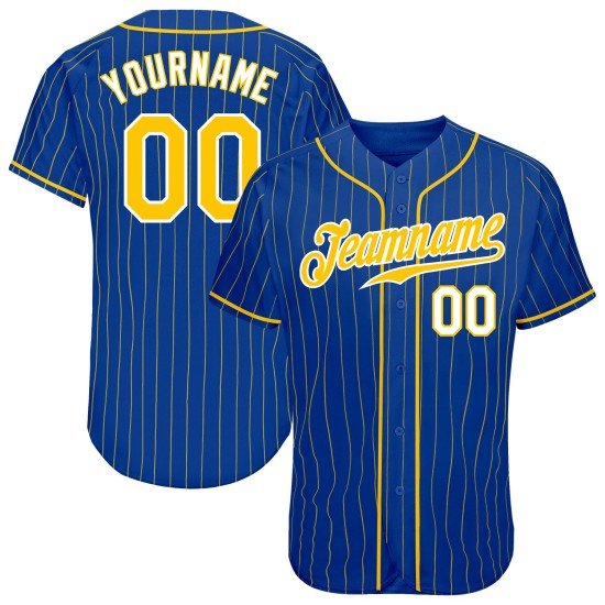Benutzerdefinierte Royal Gold Nadelstreifen Gold-Weiß Authentic Baseball Jersey Benutzerdefinierte Royal Gold Nadelstreifen Gold-Weiß Authentic Baseball Jersey