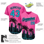 Benutzerdefinierte Pink Lakes Blau-Schwarz 3D Miami Palmen City Edition Authentic Baseball Jersey Benutzerdefinierte Pink Lakes Blau-Schwarz 3D Miami Palmen City Edition Authentic Baseball Jersey