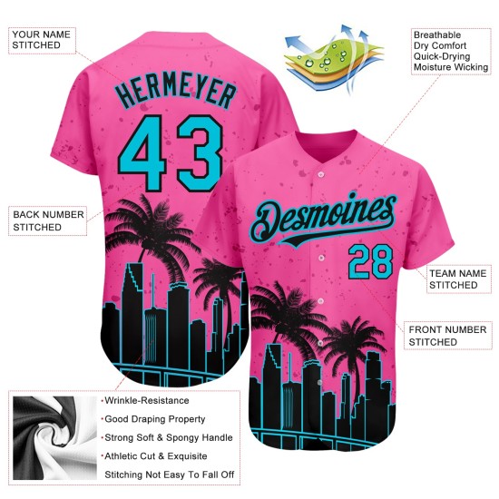 Benutzerdefinierte Pink Lakes Blau-Schwarz 3D Miami Palmen City Edition Authentic Baseball Jersey Benutzerdefinierte Pink Lakes Blau-Schwarz 3D Miami Palmen City Edition Authentic Baseball Jersey