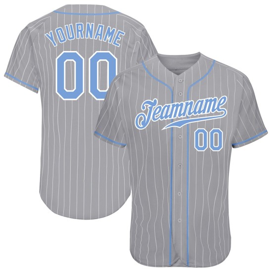 Benutzerdefinierte grau weiß Nadelstreifen hellblau-weiß authentische Baseball Jersey Benutzerdefinierte grau weiß Nadelstreifen hellblau-weiß authentische Baseball Jersey
