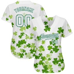 Benutzerdefiniertes weißes, weiß-kellygrünes 3D-Musterdesign, authentisches St. Patrick's Day Baseball-Trikot Benutzerdefiniertes weißes, weiß-kellygrünes 3D-Musterdesign, authentisches St. Patrick's Day Baseball-Trikot
