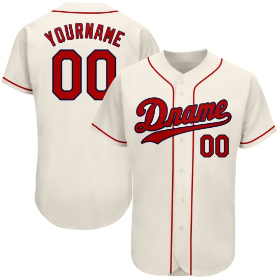 Benutzerdefiniertes authentisches Baseball-Trikot in Creme-Rot-Marineblau