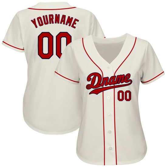 Benutzerdefiniertes authentisches Baseball-Trikot in Creme-Rot-Marineblau