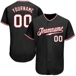 Benutzerdefiniertes authentisches schwarz-weiß-rotes Baseballtrikot Benutzerdefiniertes authentisches schwarz-weiß-rotes Baseballtrikot
