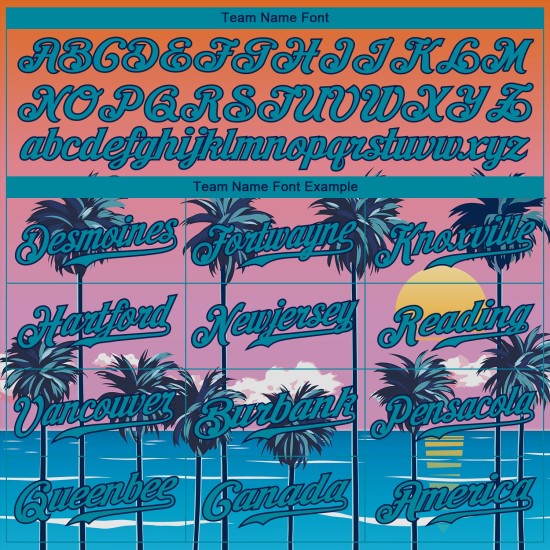 Benutzerdefinierte Orange Teal-Navy 3D Muster Design Sonne Strand Hawaii Palmen Authentische Baseball Jersey