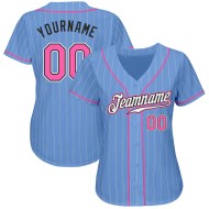 Benutzerdefinierte Hellblau Weiß Nadelstreifen Pink-Schwarz Authentic Baseball Jersey Benutzerdefinierte Hellblau Weiß Nadelstreifen Pink-Schwarz Authentic Baseball Jersey