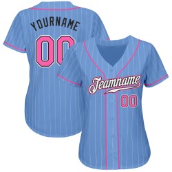 Benutzerdefinierte Hellblau Weiß Nadelstreifen Pink-Schwarz Authentic Baseball Jersey Benutzerdefinierte Hellblau Weiß Nadelstreifen Pink-Schwarz Authentic Baseball Jersey