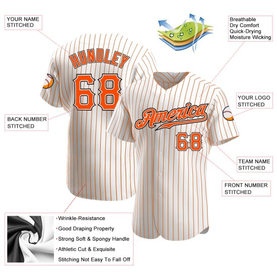 Benutzerdefinierte weiß orange Nadelstreifen orange-schwarz authentische Baseball Jersey Benutzerdefinierte weiß orange Nadelstreifen orange-schwarz authentische Baseball Jersey