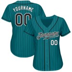 Benutzerdefiniertes Teal Black Pinstripe Schwarz-Weiß Authentic Baseball Jersey