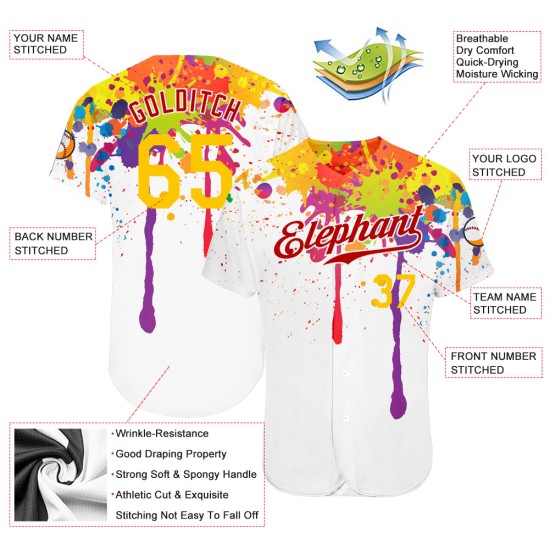 Benutzerdefinierte 3D-Muster-Design Bunte helle Tintenspritzer Authentisches Baseball-Trikot Benutzerdefinierte 3D-Muster-Design Bunte helle Tintenspritzer Authentisches Baseball-Trikot