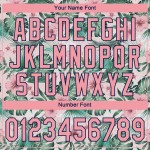 Benutzerdefiniertes weißes, mittelgroßes, rosa-marineblaues 3D-Musterdesign mit Hawaii-Palmblättern und Blumen, authentisches Baseball-Trikot Benutzerdefiniertes weißes, mittelgroßes, rosa-marineblaues 3D-Musterdesign mit Hawaii-Palmblättern und Blumen, authentisches Baseball-Trikot