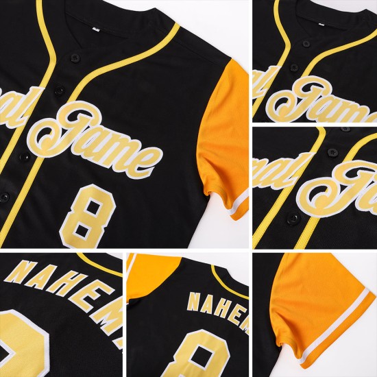 Benutzerdefiniertes authentisches zweifarbiges Baseballtrikot in Schwarz und Gold