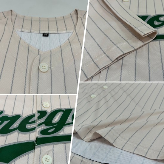 Benutzerdefinierte Creme Grau Nadelstreifen Grün-Grau Authentic Baseball Jersey Benutzerdefinierte Creme Grau Nadelstreifen Grün-Grau Authentic Baseball Jersey