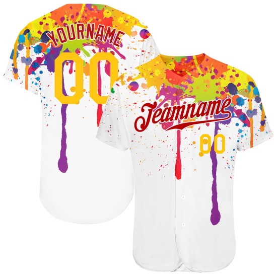 Benutzerdefinierte 3D-Muster-Design Bunte helle Tintenspritzer Authentisches Baseball-Trikot Benutzerdefinierte 3D-Muster-Design Bunte helle Tintenspritzer Authentisches Baseball-Trikot