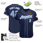 Benutzerdefiniertes authentisches Baseball-Trikot mit Nadelstreifen in Marineblau und Weiß, Hellblau-Weiß Benutzerdefiniertes authentisches Baseball-Trikot mit Nadelstreifen in Marineblau und Weiß, Hellblau-Weiß
